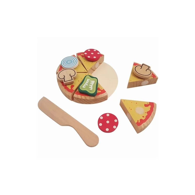 houten pizza, speelgoed snijpizza, houten eten,